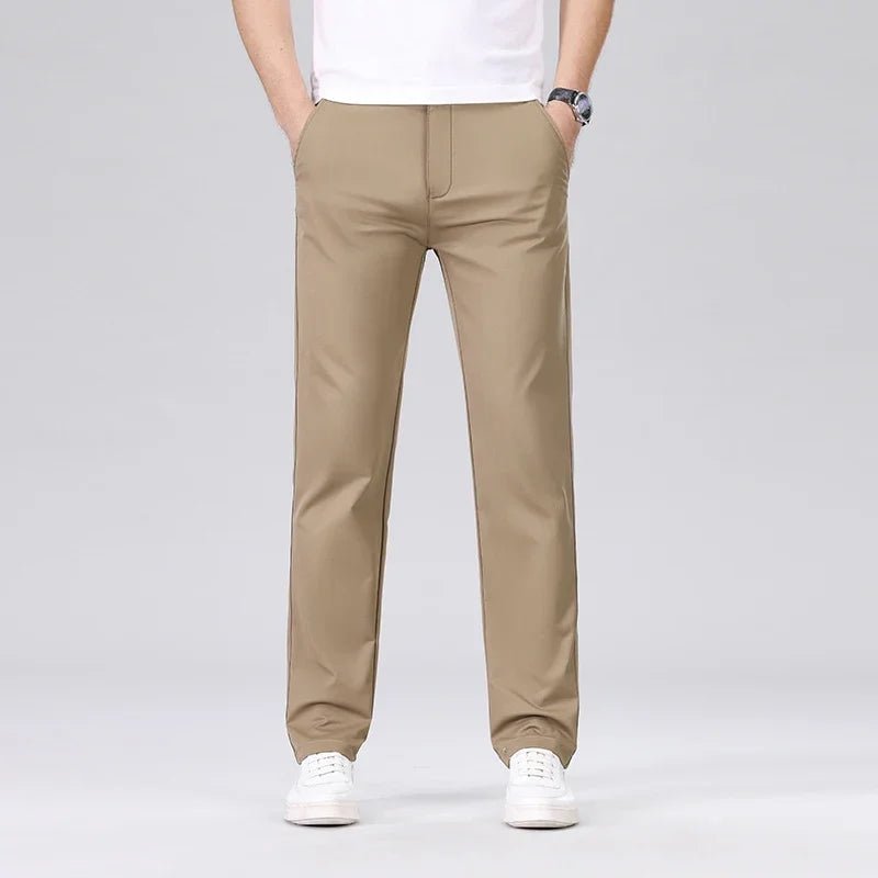 Men's Fashion Casual Pants Classic Style Business Straight Brand Fashion Anti - wrinkle Trousers Solid Color ArmyGreen Beige Khaki - PratSN