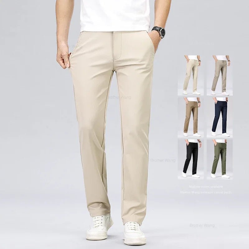 Men's Fashion Casual Pants Classic Style Business Straight Brand Fashion Anti - wrinkle Trousers Solid Color ArmyGreen Beige Khaki - PratSN