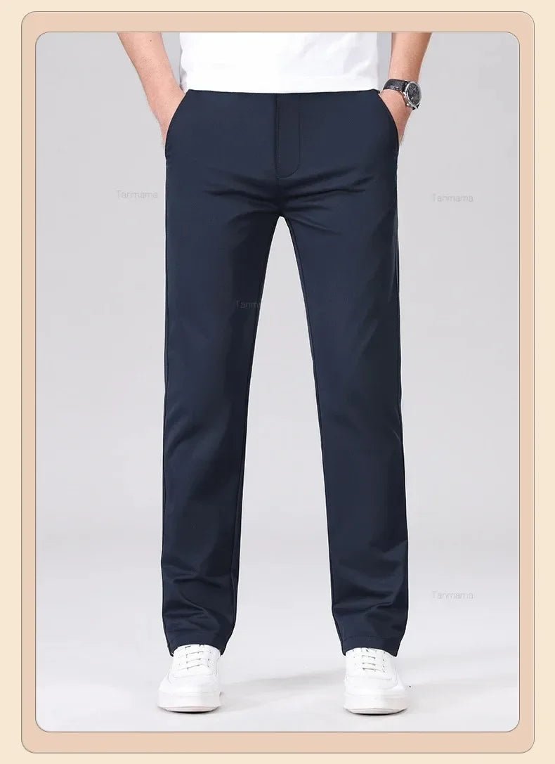 Men's Fashion Casual Pants Classic Style Business Straight Brand Fashion Anti - wrinkle Trousers Solid Color ArmyGreen Beige Khaki - PratSN