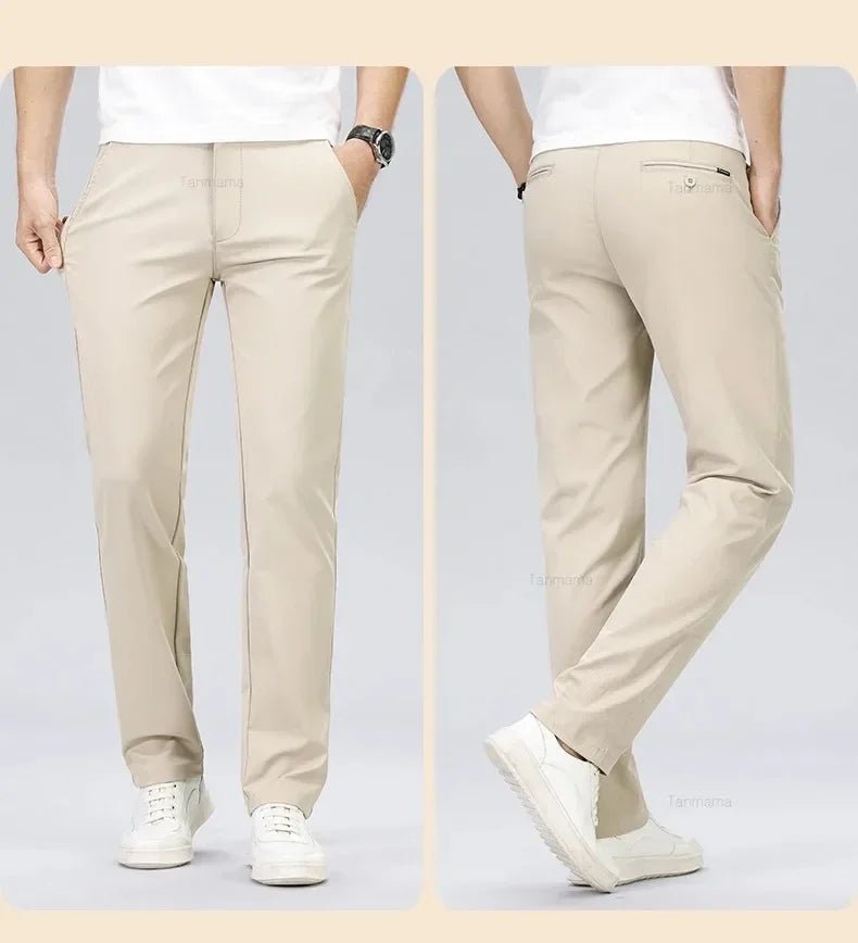 Men's Fashion Casual Pants Classic Style Business Straight Brand Fashion Anti - wrinkle Trousers Solid Color ArmyGreen Beige Khaki - PratSN