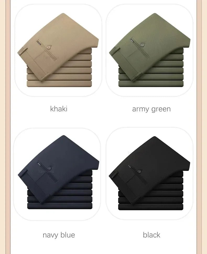 Men's Fashion Casual Pants Classic Style Business Straight Brand Fashion Anti - wrinkle Trousers Solid Color ArmyGreen Beige Khaki - PratSN