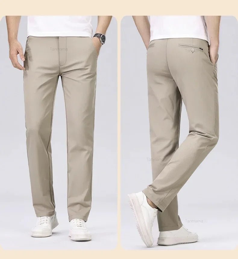Men's Fashion Casual Pants Classic Style Business Straight Brand Fashion Anti - wrinkle Trousers Solid Color ArmyGreen Beige Khaki - PratSN
