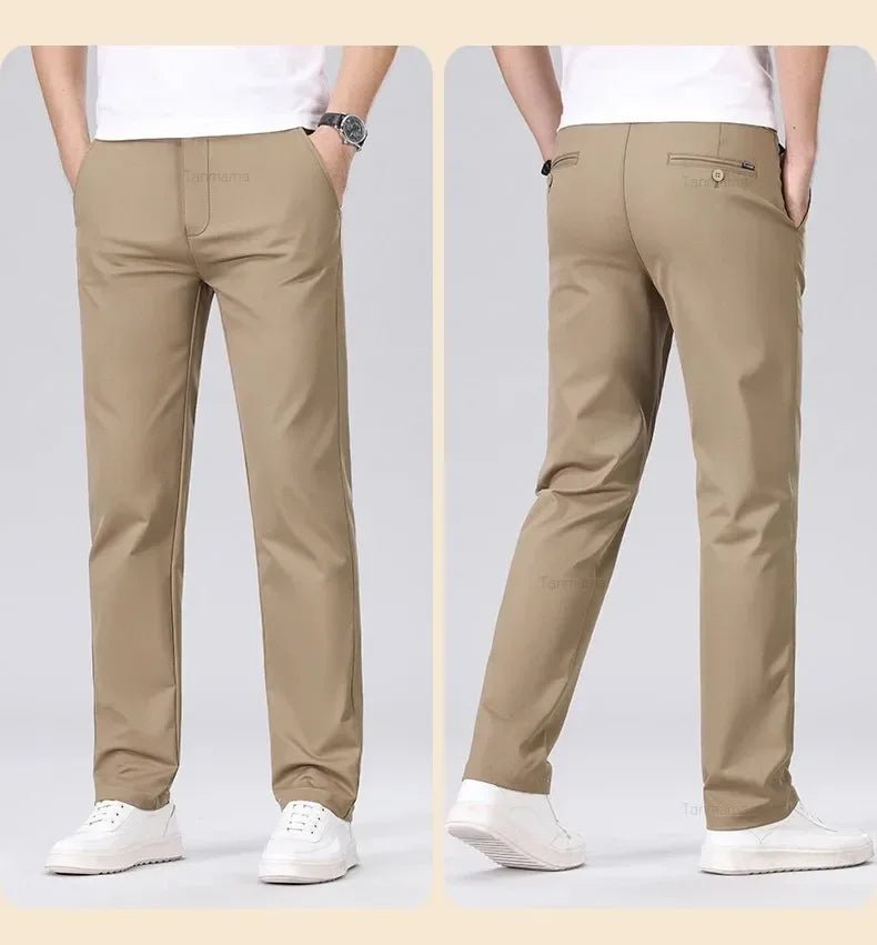 Men's Fashion Casual Pants Classic Style Business Straight Brand Fashion Anti - wrinkle Trousers Solid Color ArmyGreen Beige Khaki - PratSN