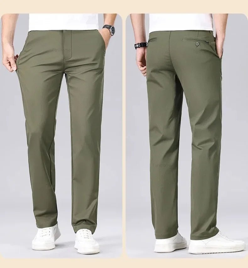 Men's Fashion Casual Pants Classic Style Business Straight Brand Fashion Anti - wrinkle Trousers Solid Color ArmyGreen Beige Khaki - PratSN