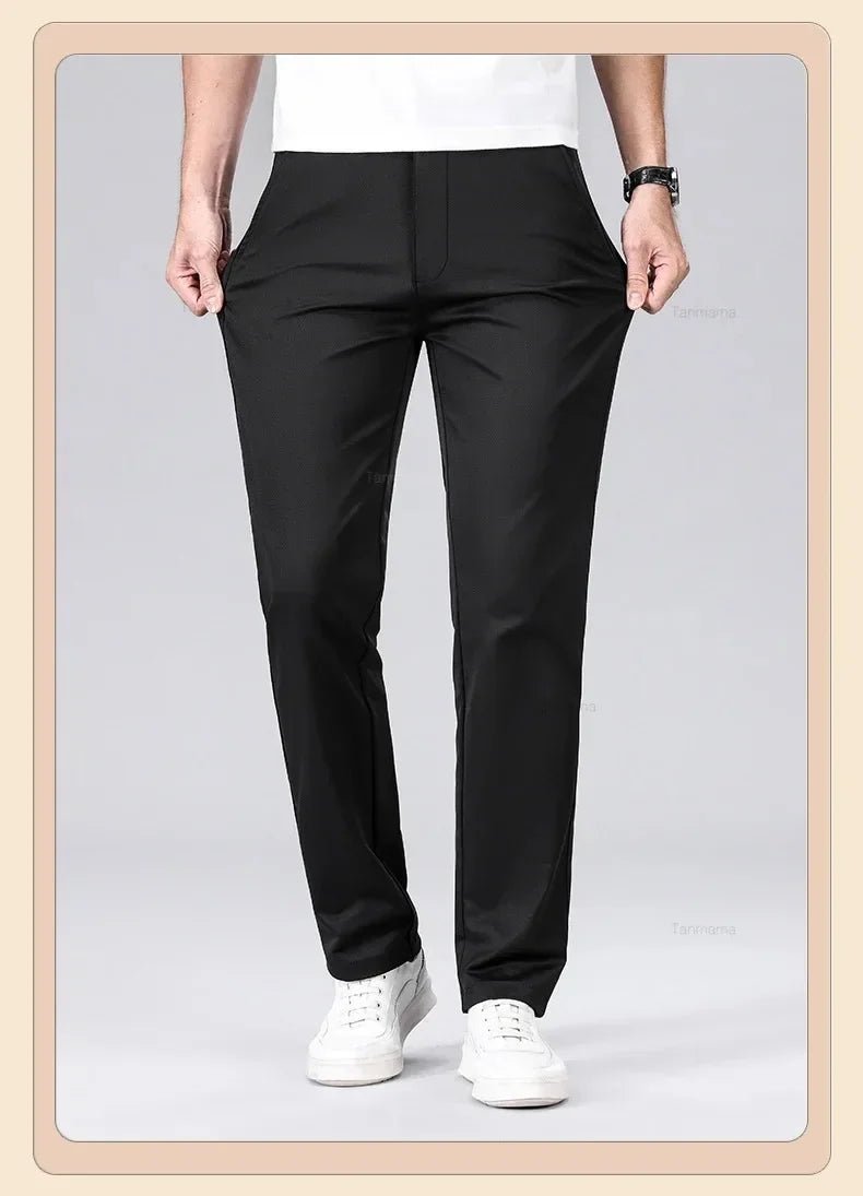 Men's Fashion Casual Pants Classic Style Business Straight Brand Fashion Anti - wrinkle Trousers Solid Color ArmyGreen Beige Khaki - PratSN