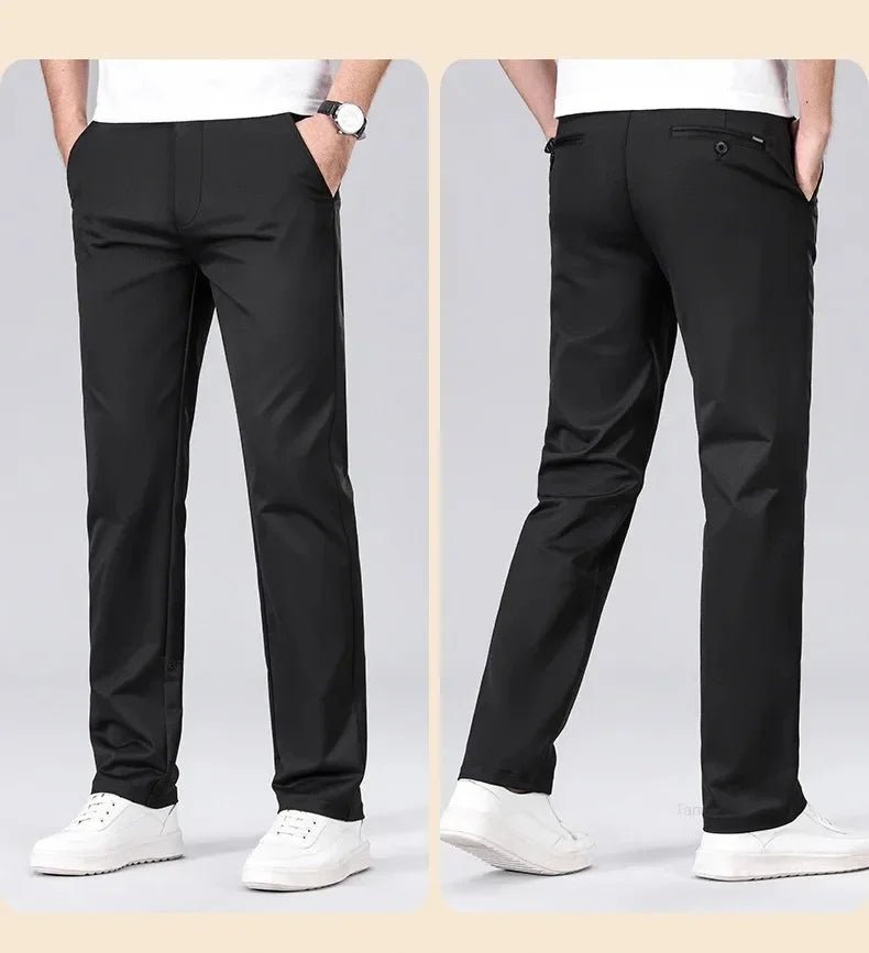 Men's Fashion Casual Pants Classic Style Business Straight Brand Fashion Anti - wrinkle Trousers Solid Color ArmyGreen Beige Khaki - PratSN