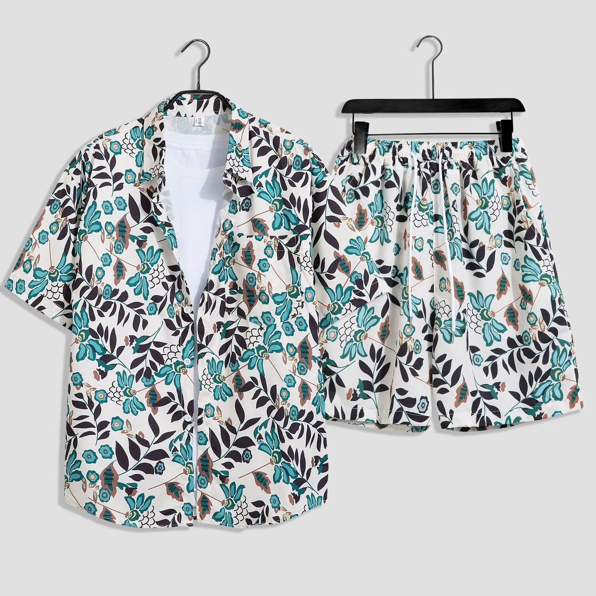 Mens Fashion Print Sets Short Sleeve Shirt+Shorts 2Pcs Suit Loose 2024 Summer Casual Beachwear Male Vacation Hawaiian Outfits - PratSN