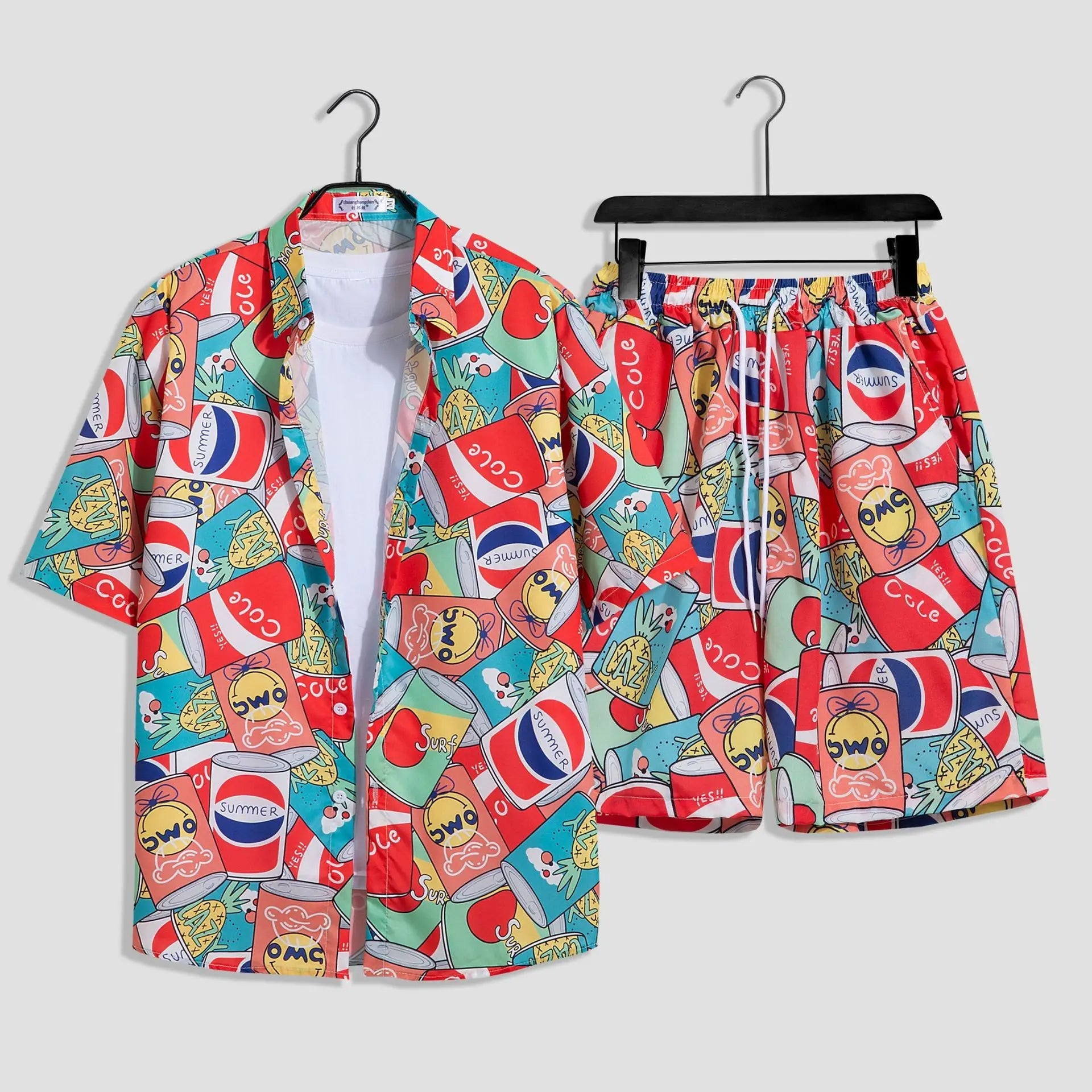 Mens Fashion Print Sets Short Sleeve Shirt+Shorts 2Pcs Suit Loose 2024 Summer Casual Beachwear Male Vacation Hawaiian Outfits - PratSN