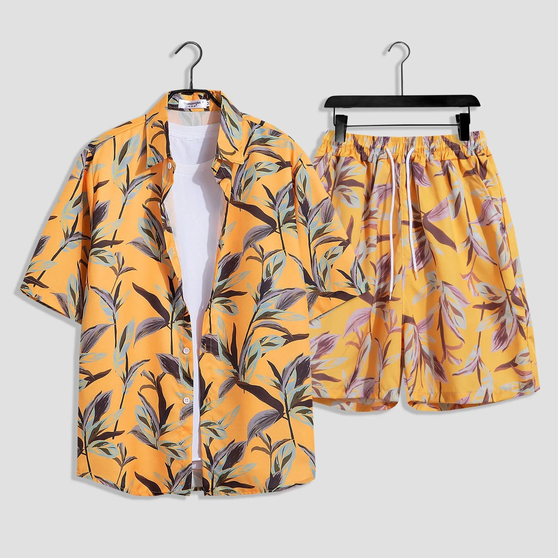 Mens Fashion Print Sets Short Sleeve Shirt+Shorts 2Pcs Suit Loose 2024 Summer Casual Beachwear Male Vacation Hawaiian Outfits - PratSN
