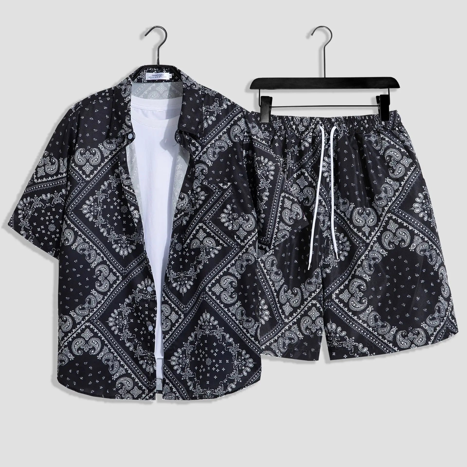 Mens Fashion Print Sets Short Sleeve Shirt+Shorts 2Pcs Suit Loose 2024 Summer Casual Beachwear Male Vacation Hawaiian Outfits - PratSN
