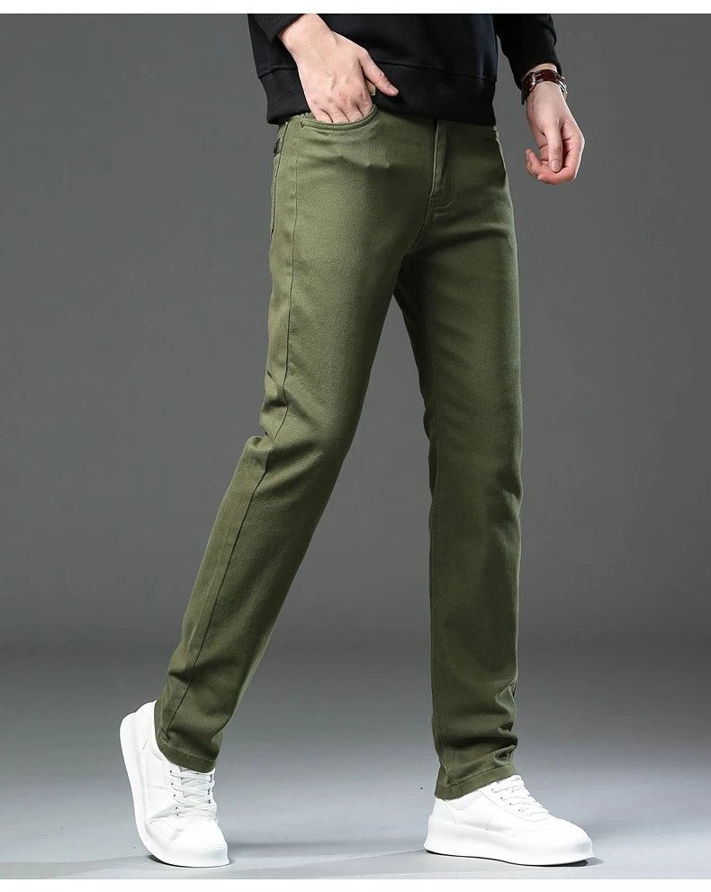 Men's Fashion Slim Jeans Casual Pants Stretch Brand Clothing Straight Trousers Classic Solid Color Business Denim Pants - PratSN