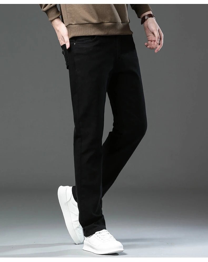Men's Fashion Slim Jeans Casual Pants Stretch Brand Clothing Straight Trousers Classic Solid Color Business Denim Pants - PratSN