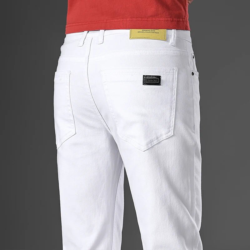 Men's Fashion Slim Jeans Casual Pants Stretch Brand Clothing Straight Trousers Classic Solid Color Business Denim Pants - PratSN