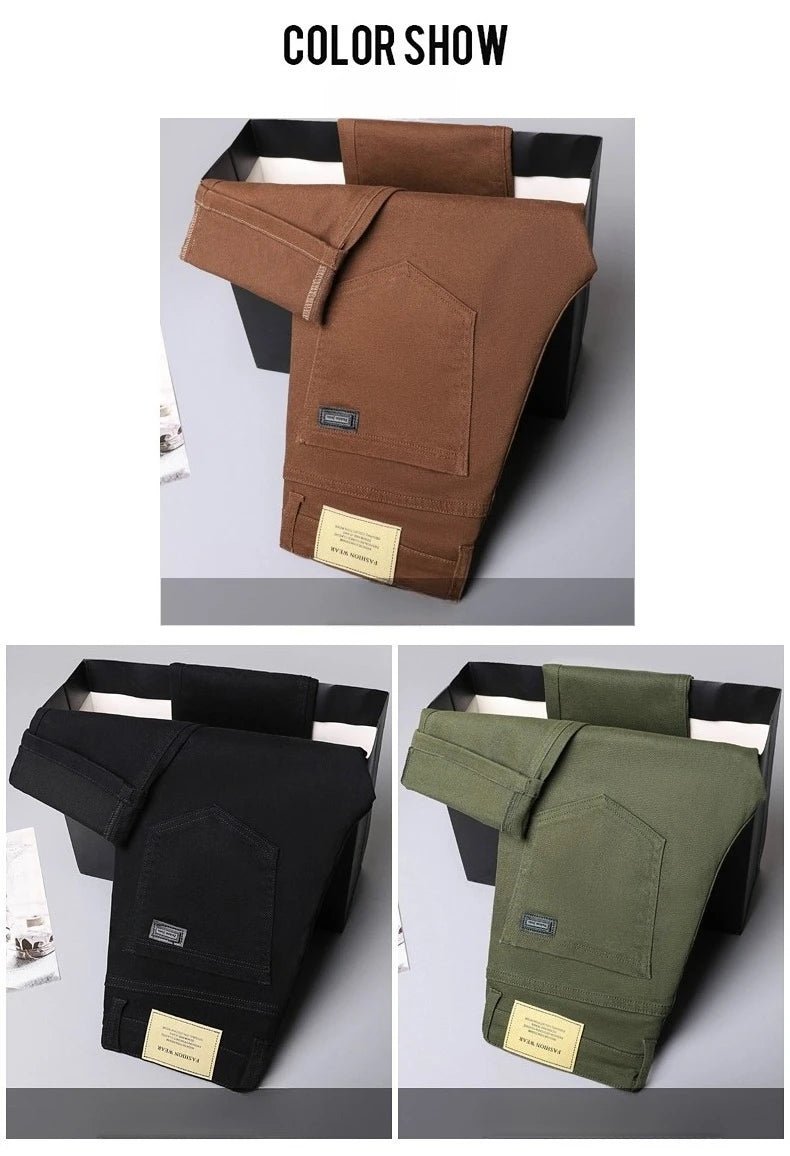 Men's Fashion Slim Jeans Casual Pants Stretch Brand Clothing Straight Trousers Classic Solid Color Business Denim Pants - PratSN