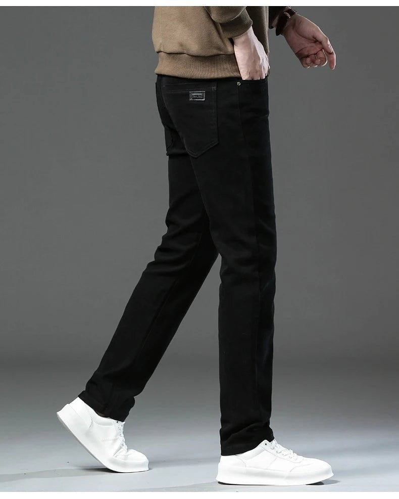 Men's Fashion Slim Jeans Casual Pants Stretch Brand Clothing Straight Trousers Classic Solid Color Business Denim Pants - PratSN