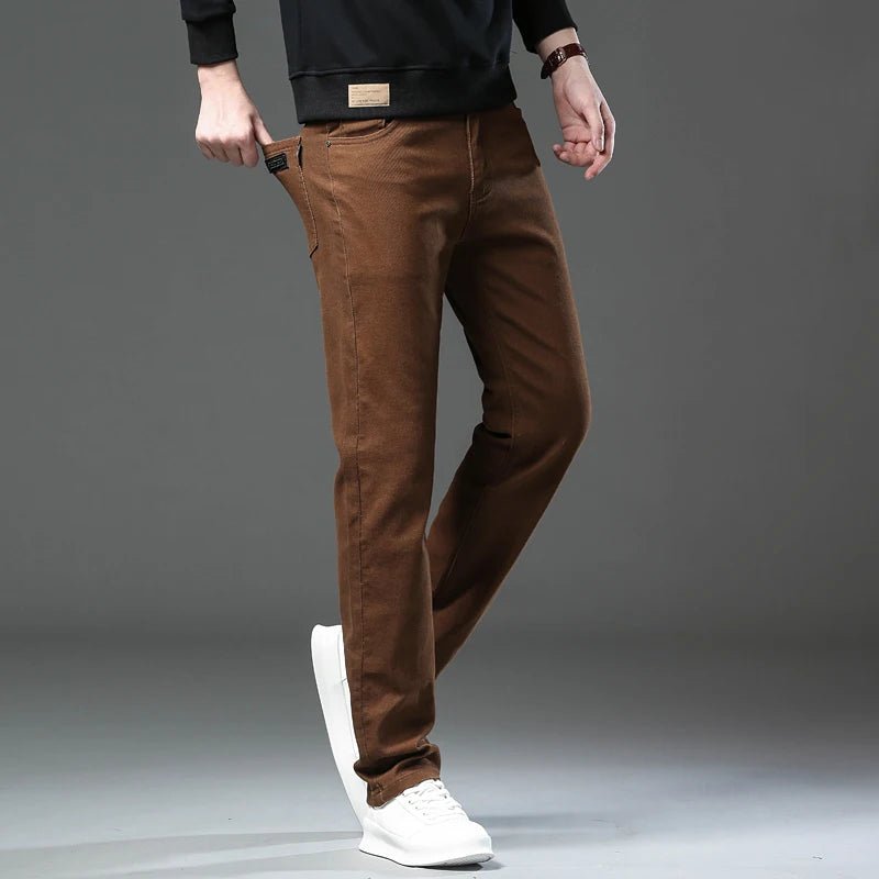 Men's Fashion Slim Jeans Casual Pants Stretch Brand Clothing Straight Trousers Classic Solid Color Business Denim Pants - PratSN