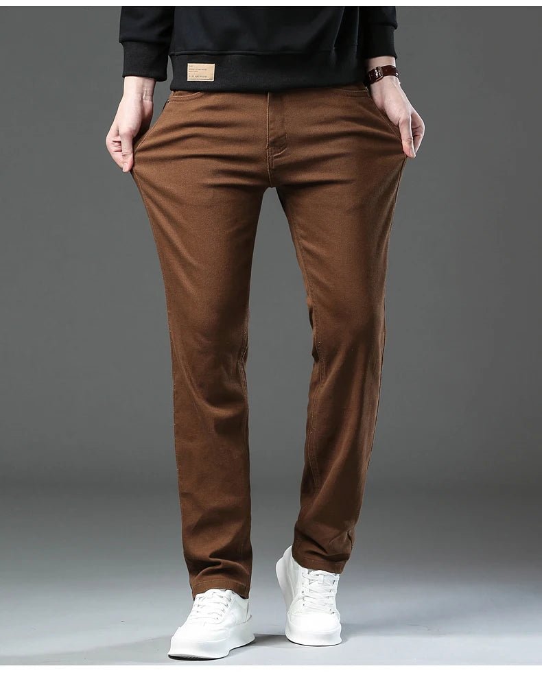 Men's Fashion Slim Jeans Casual Pants Stretch Brand Clothing Straight Trousers Classic Solid Color Business Denim Pants - PratSN