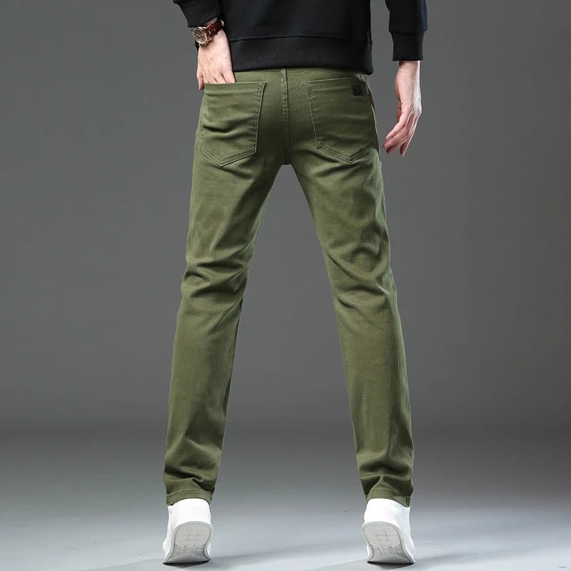 Men's Fashion Slim Jeans Casual Pants Stretch Brand Clothing Straight Trousers Classic Solid Color Business Denim Pants - PratSN
