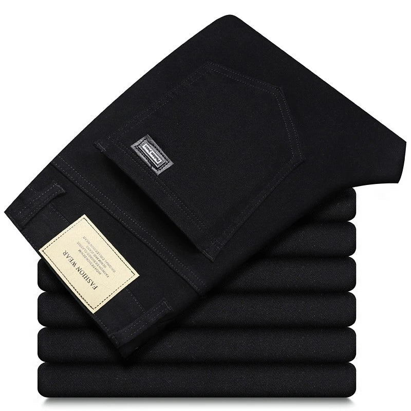 Men's Fashion Slim Jeans Casual Pants Stretch Brand Clothing Straight Trousers Classic Solid Color Business Denim Pants - PratSN