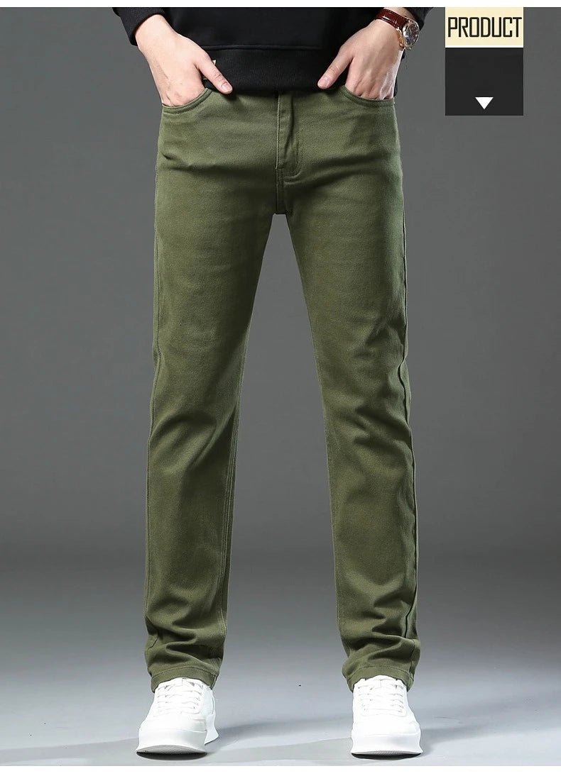 Men's Fashion Slim Jeans Casual Pants Stretch Brand Clothing Straight Trousers Classic Solid Color Business Denim Pants - PratSN