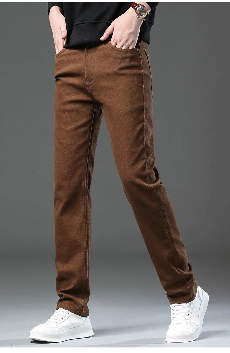 Men's Fashion Slim Jeans Casual Pants Stretch Brand Clothing Straight Trousers Classic Solid Color Business Denim Pants - PratSN