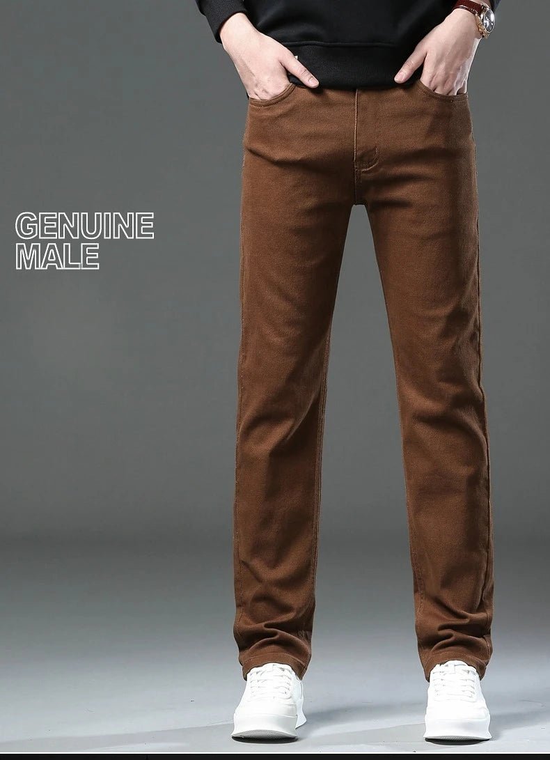 Men's Fashion Slim Jeans Casual Pants Stretch Brand Clothing Straight Trousers Classic Solid Color Business Denim Pants - PratSN