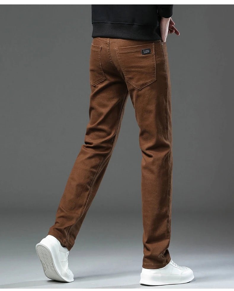 Men's Fashion Slim Jeans Casual Pants Stretch Brand Clothing Straight Trousers Classic Solid Color Business Denim Pants - PratSN