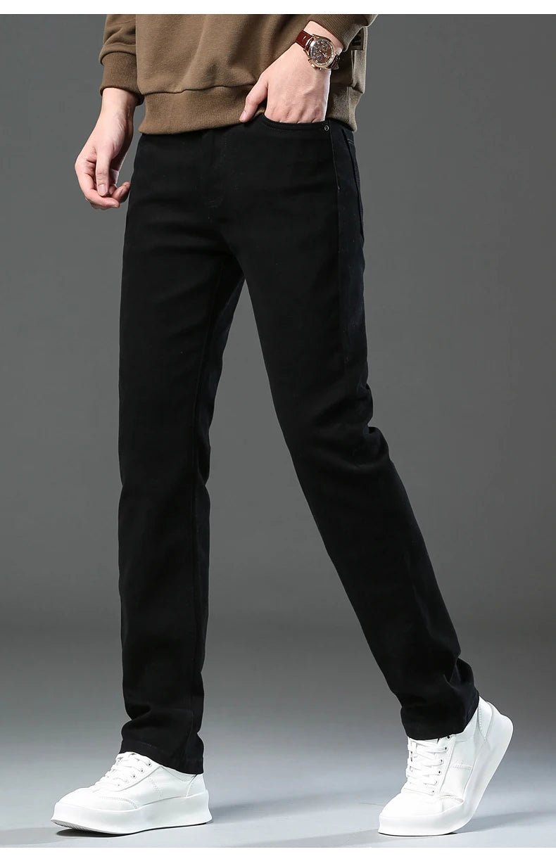 Men's Fashion Slim Jeans Casual Pants Stretch Brand Clothing Straight Trousers Classic Solid Color Business Denim Pants - PratSN