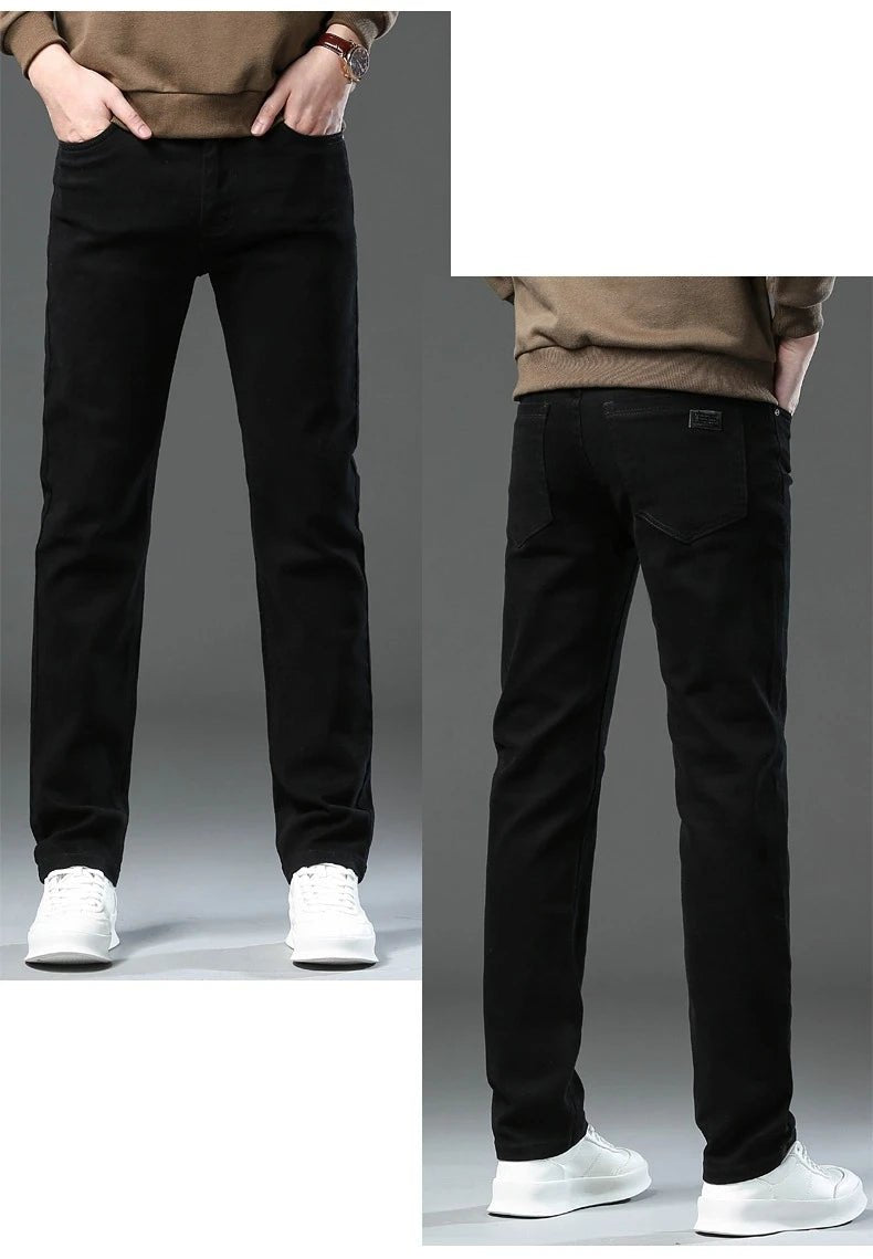 Men's Fashion Slim Jeans Casual Pants Stretch Brand Clothing Straight Trousers Classic Solid Color Business Denim Pants - PratSN