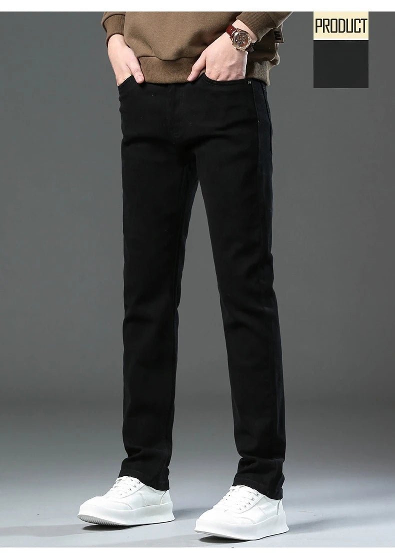 Men's Fashion Slim Jeans Casual Pants Stretch Brand Clothing Straight Trousers Classic Solid Color Business Denim Pants - PratSN