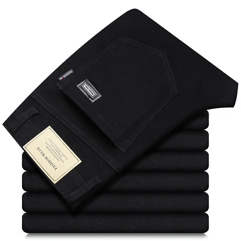 Men's Fashion Slim Jeans Casual Pants Stretch Brand Clothing Straight Trousers Classic Solid Color Business Denim Pants - PratSN