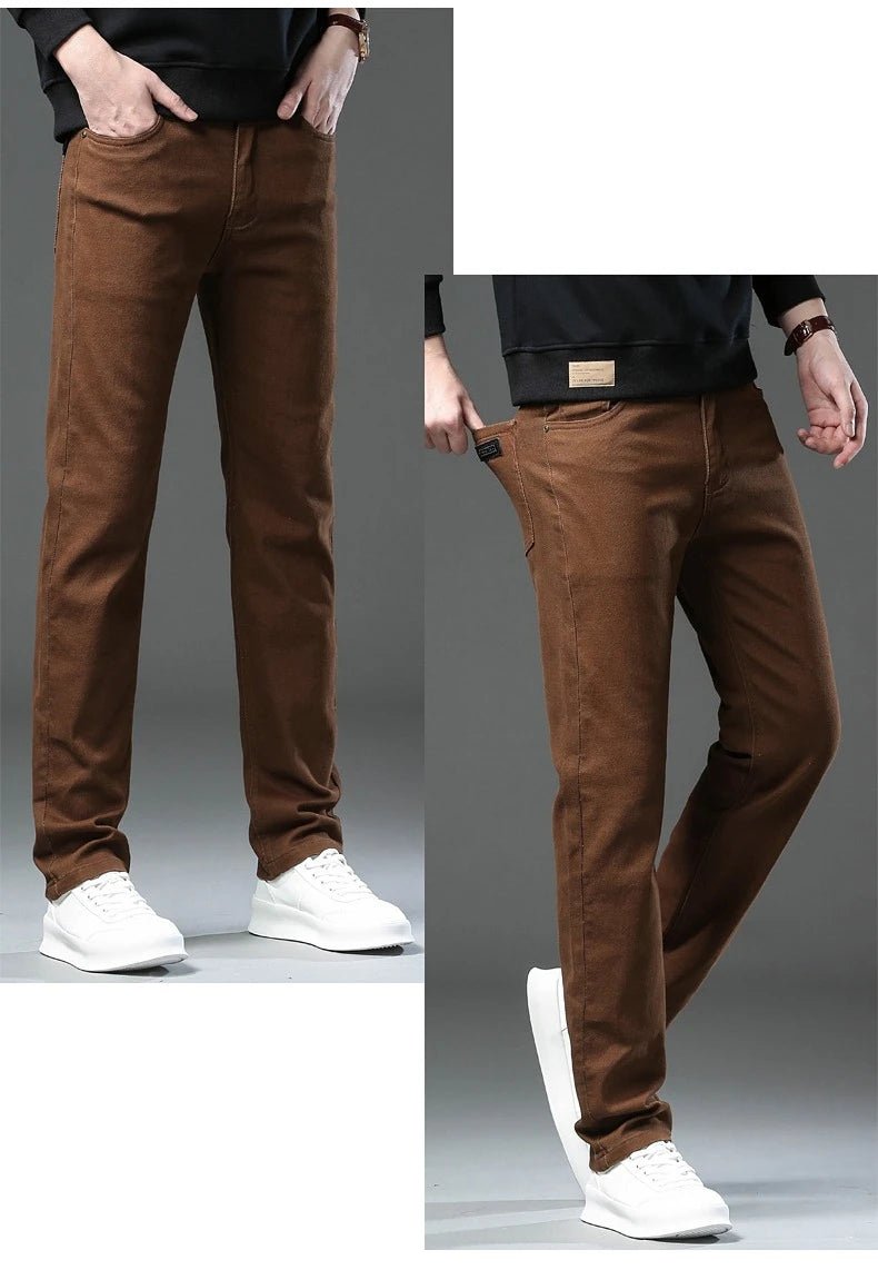 Men's Fashion Slim Jeans Casual Pants Stretch Brand Clothing Straight Trousers Classic Solid Color Business Denim Pants - PratSN
