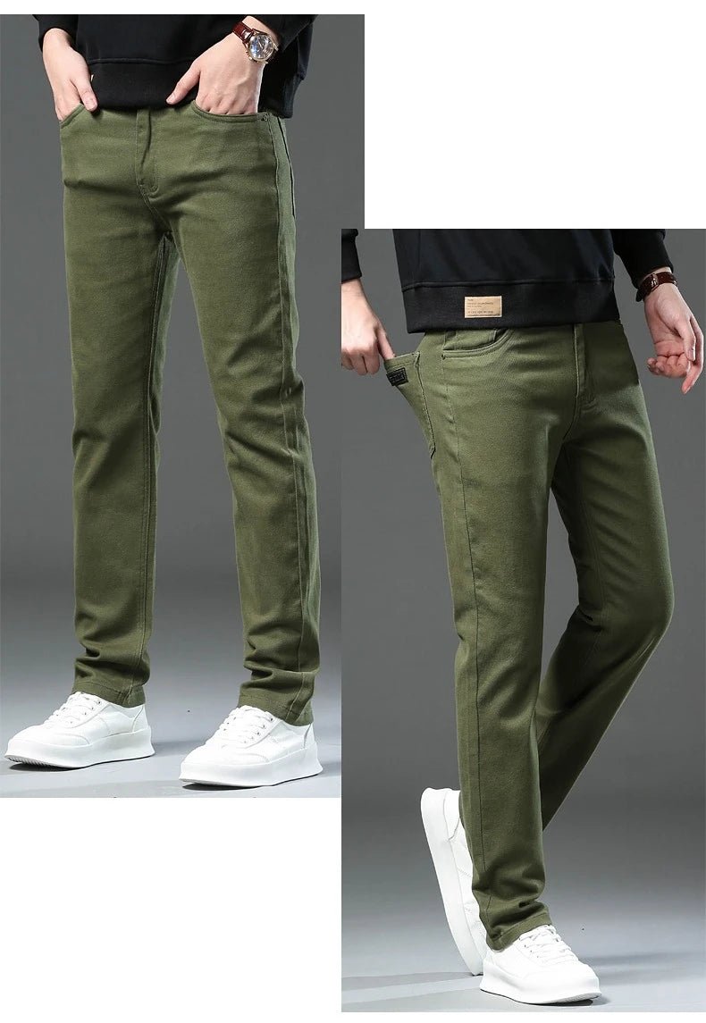 Men's Fashion Slim Jeans Casual Pants Stretch Brand Clothing Straight Trousers Classic Solid Color Business Denim Pants - PratSN