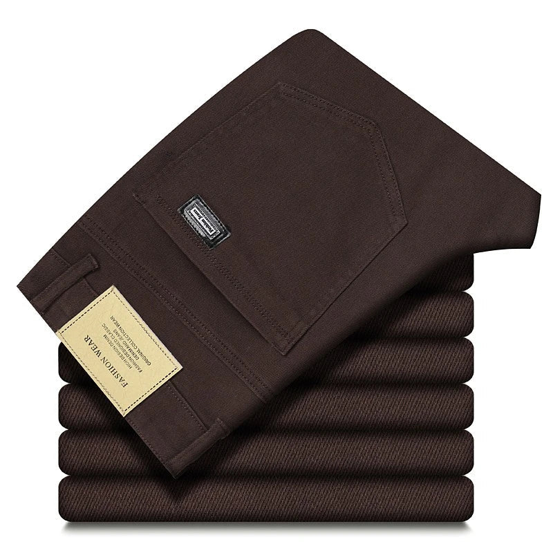 Men's Fashion Slim Jeans Casual Pants Stretch Brand Clothing Straight Trousers Classic Solid Color Business Denim Pants - PratSN