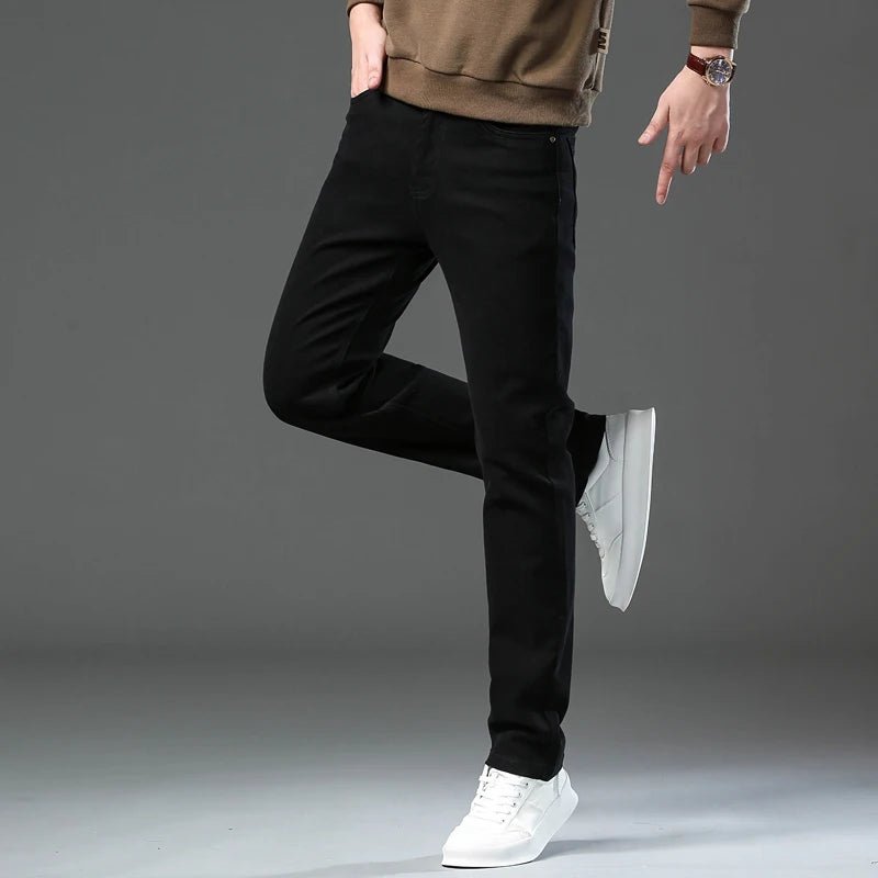 Men's Fashion Slim Jeans Casual Pants Stretch Brand Clothing Straight Trousers Classic Solid Color Business Denim Pants - PratSN