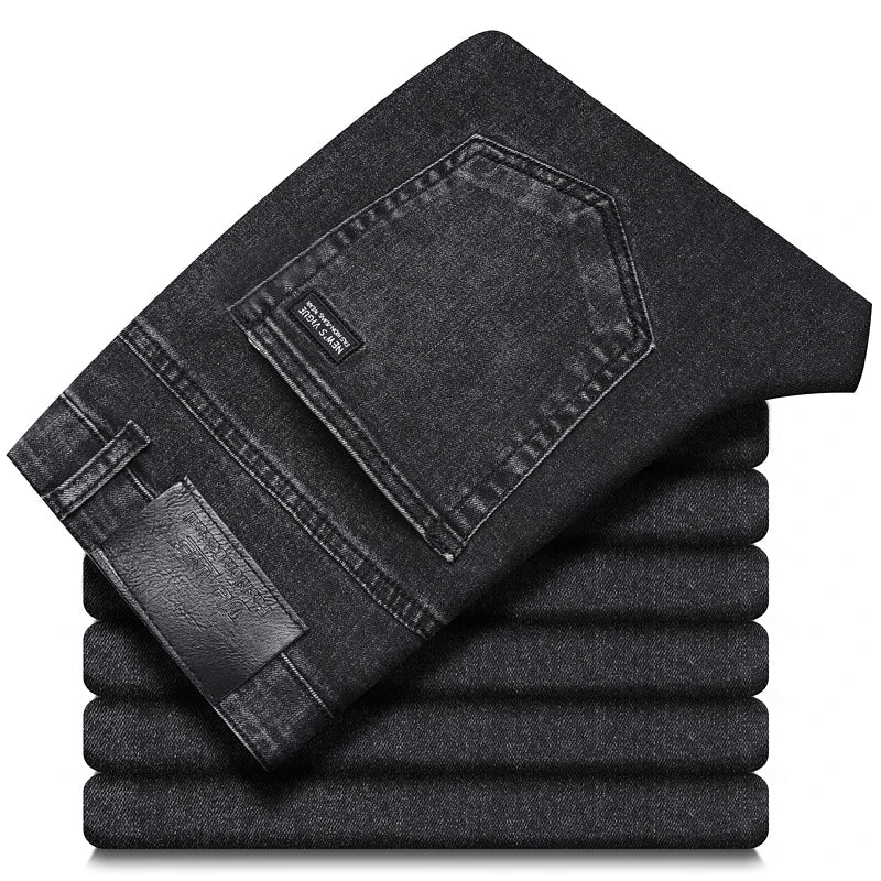 Men's Fashion Slim Jeans Casual Pants Stretch Brand Clothing Straight Trousers Classic Solid Color Business Denim Pants - PratSN