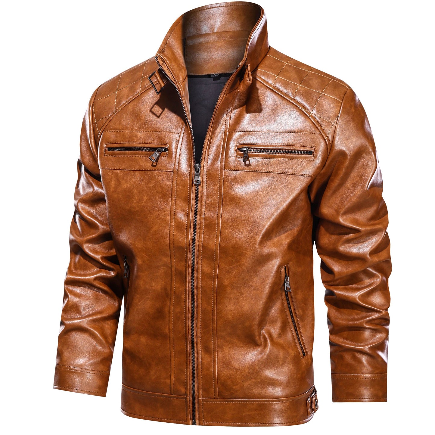 Men's Faux Leather Cafe Racer Jacket - PratSN