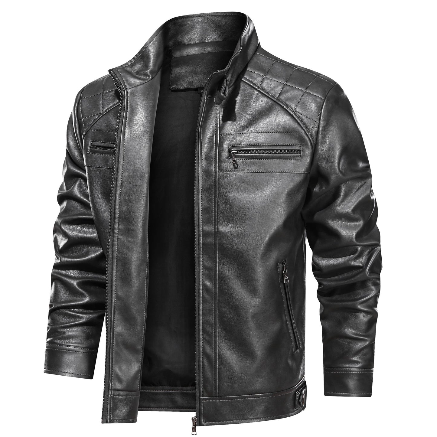 Men's Faux Leather Cafe Racer Jacket - PratSN