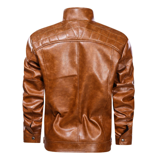 Men's Faux Leather Cafe Racer Jacket - PratSN