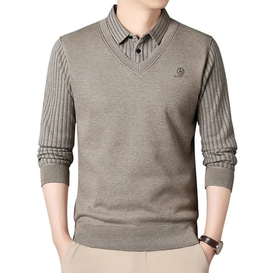 Men's Fleece Lined Sweater Polo Collar Pullover Tops Fashion Business Causal Pullovers Slim Fit Thick Winter Clothes - PratSN