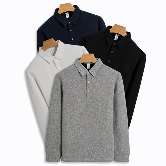 Men's Fleece - lined Thickened Cotton Stretch Keep Warm Polo Shirt - PratSN