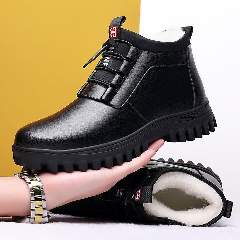 Men's Fleece - lined Wool Platform Outdoor Casual High - top Shoes - PratSN