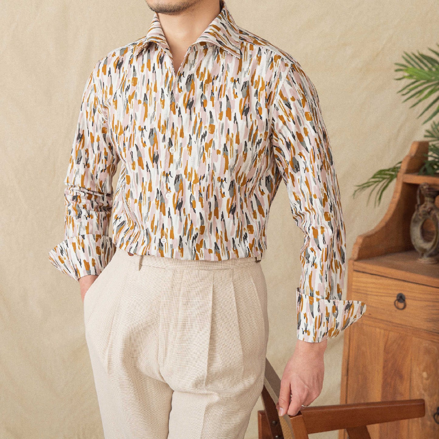 Men's Floral Long - sleeved Cardigan Cotton Shirt - PratSN