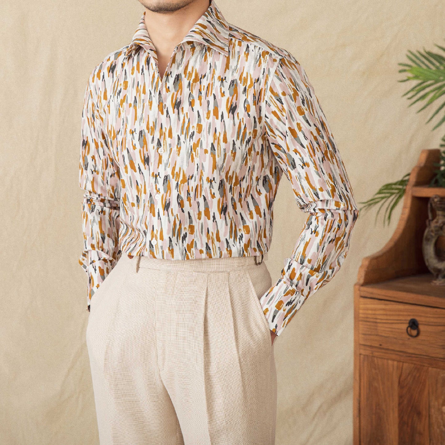 Men's Floral Long - sleeved Cardigan Cotton Shirt - PratSN