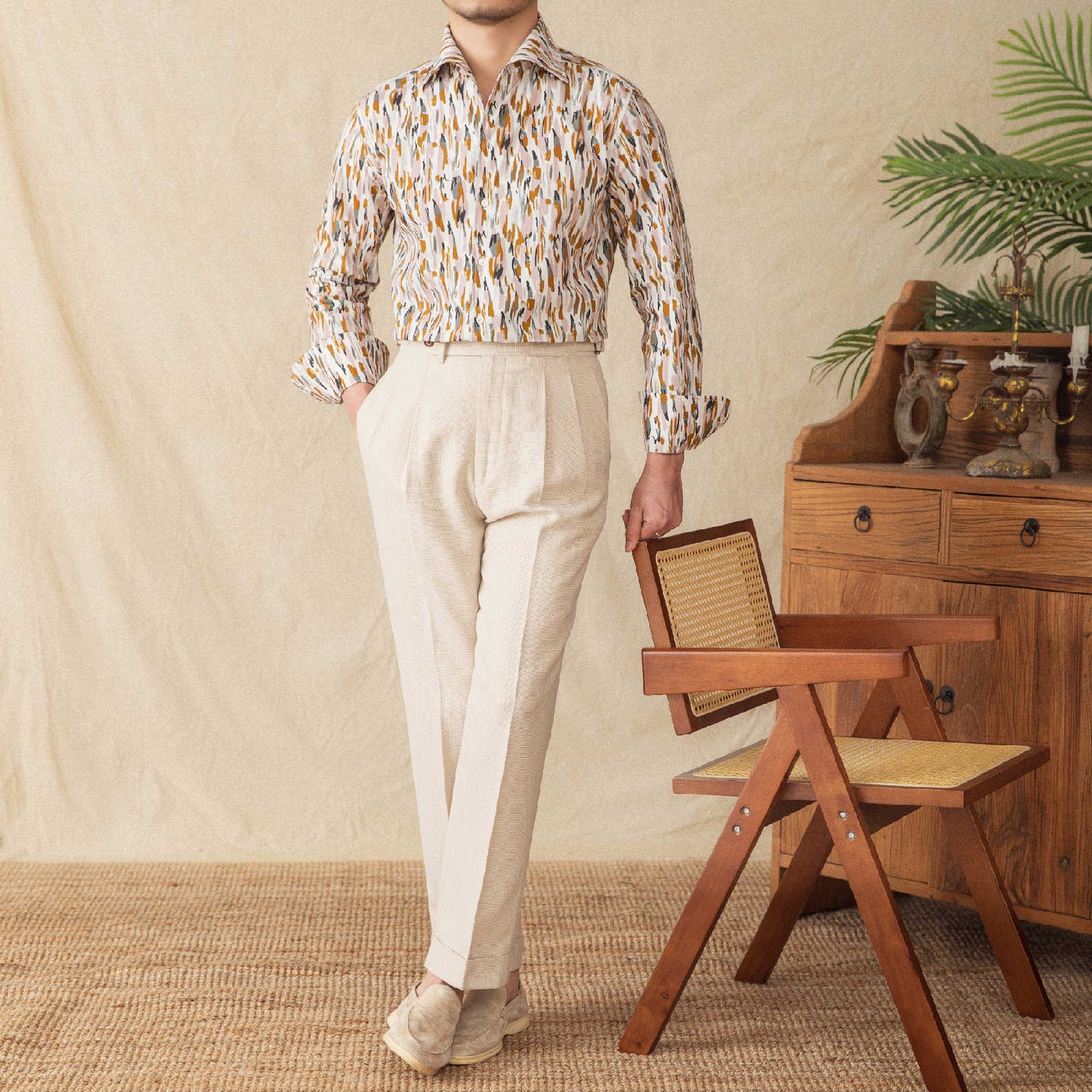 Men's Floral Long - sleeved Cardigan Cotton Shirt - PratSN