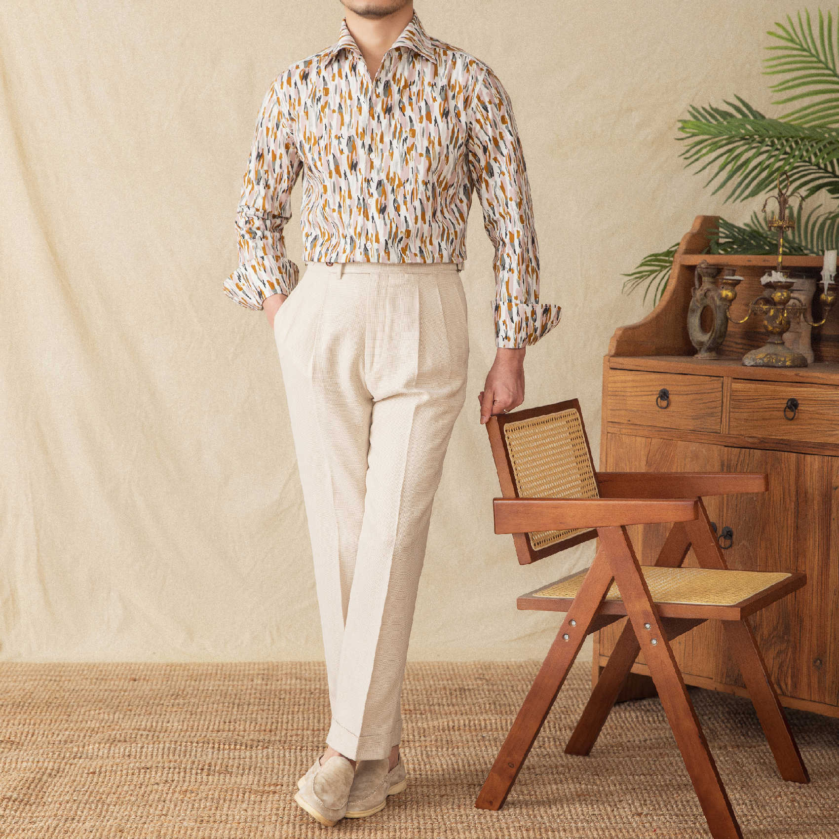 Men's Floral Long - sleeved Cardigan Cotton Shirt - PratSN