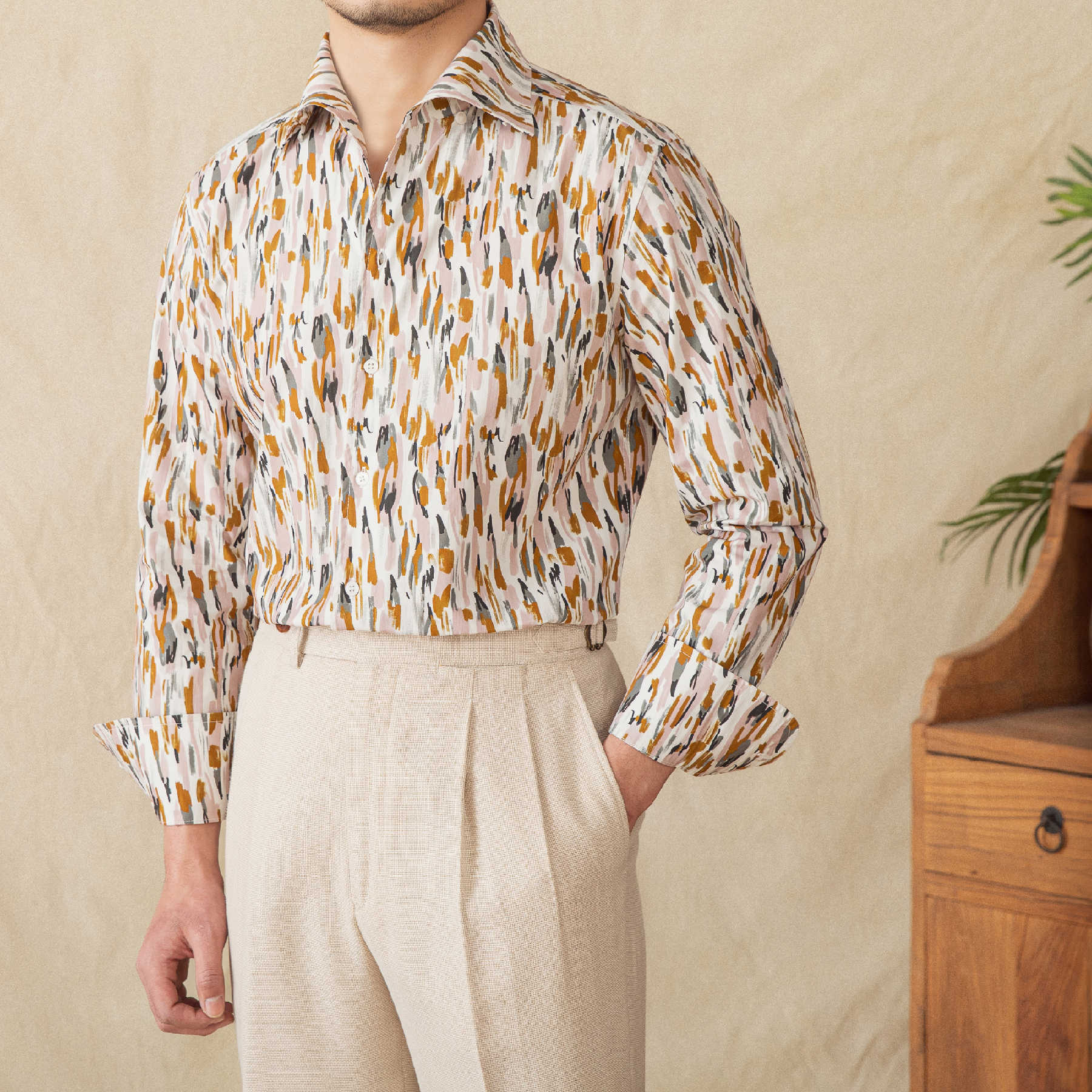 Men's Floral Long - sleeved Cardigan Cotton Shirt - PratSN