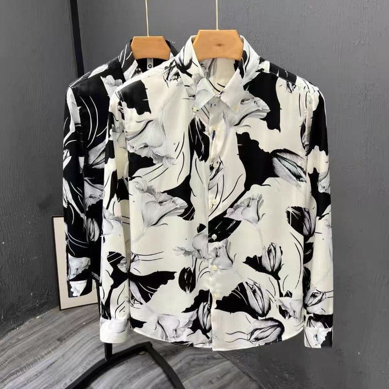 Men's Floral Pattern Slim Fit Print Long Sleeve Shirt - PratSN