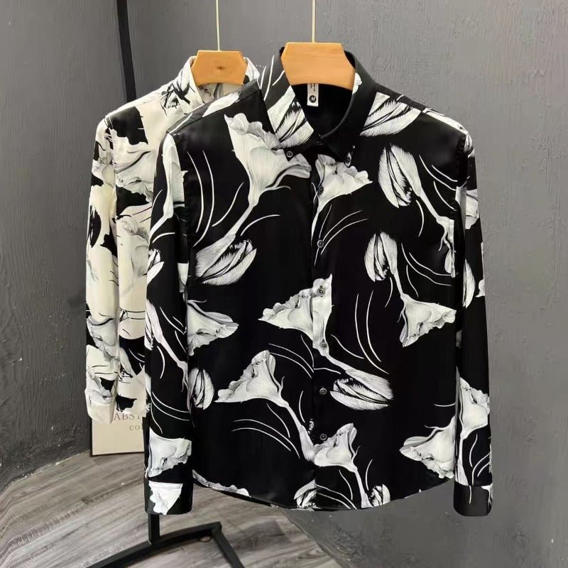 Men's Floral Pattern Slim Fit Print Long Sleeve Shirt - PratSN