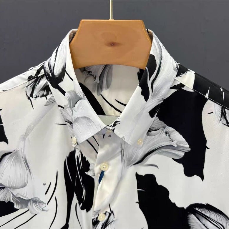 Men's Floral Pattern Slim Fit Print Long Sleeve Shirt - PratSN